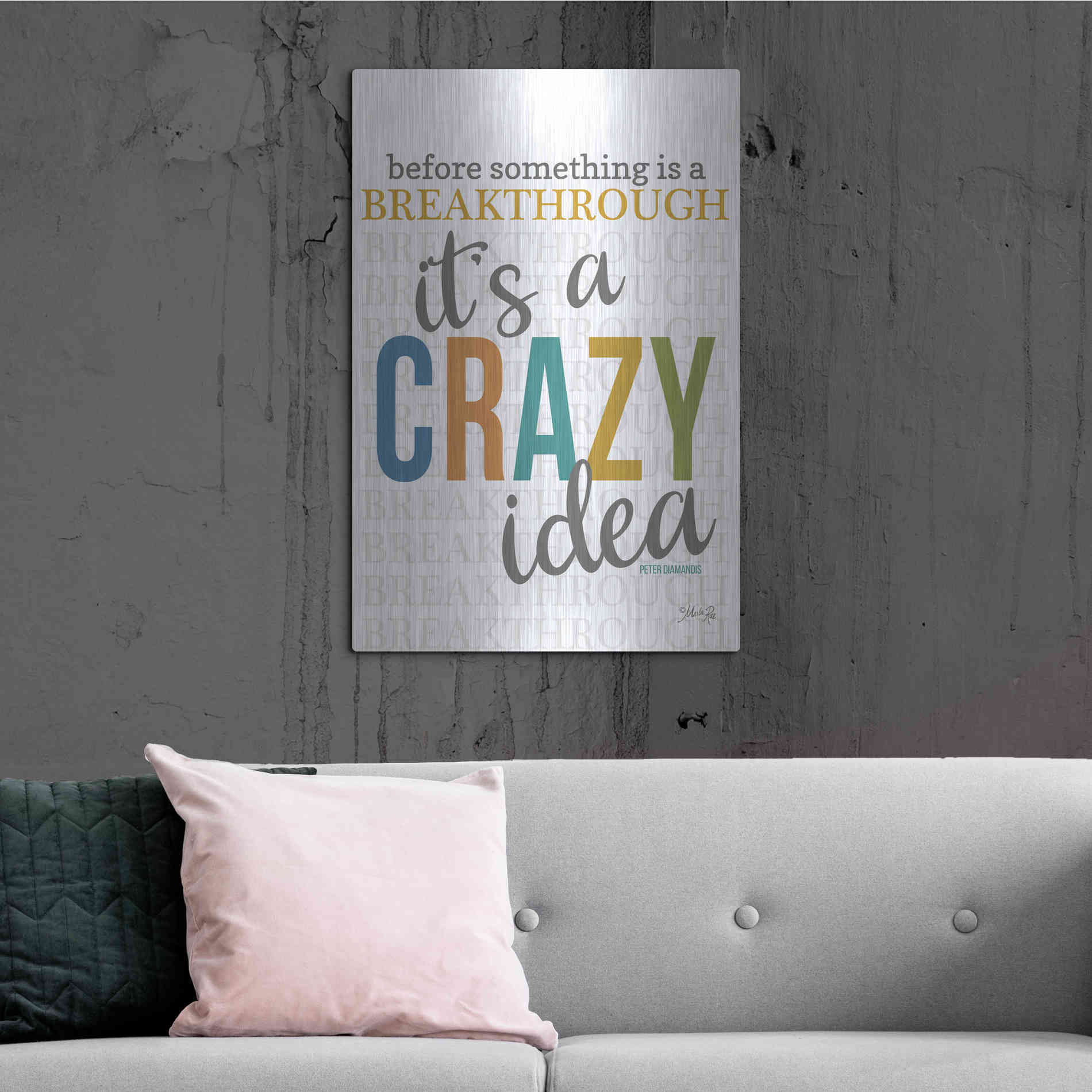 Luxe Metal Art 'Crazy Idea' by Marla Rae, Metal Wall Art,24x36