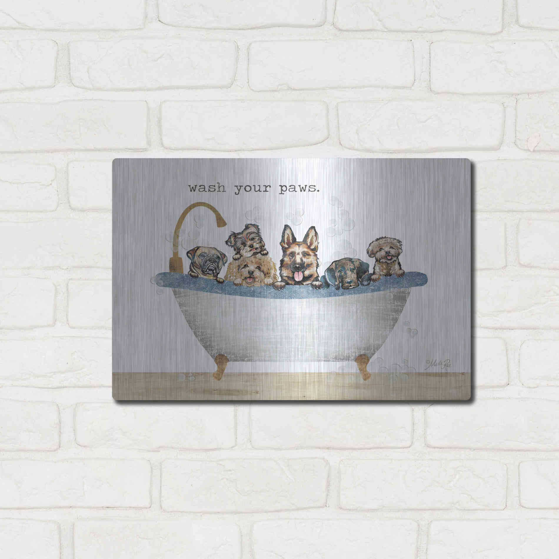 Luxe Metal Art 'Wash Your Paws' by Marla Rae, Metal Wall Art,16x12