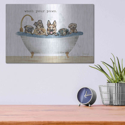 Luxe Metal Art 'Wash Your Paws' by Marla Rae, Metal Wall Art,16x12