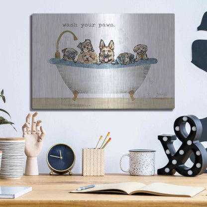 Luxe Metal Art 'Wash Your Paws' by Marla Rae, Metal Wall Art,16x12