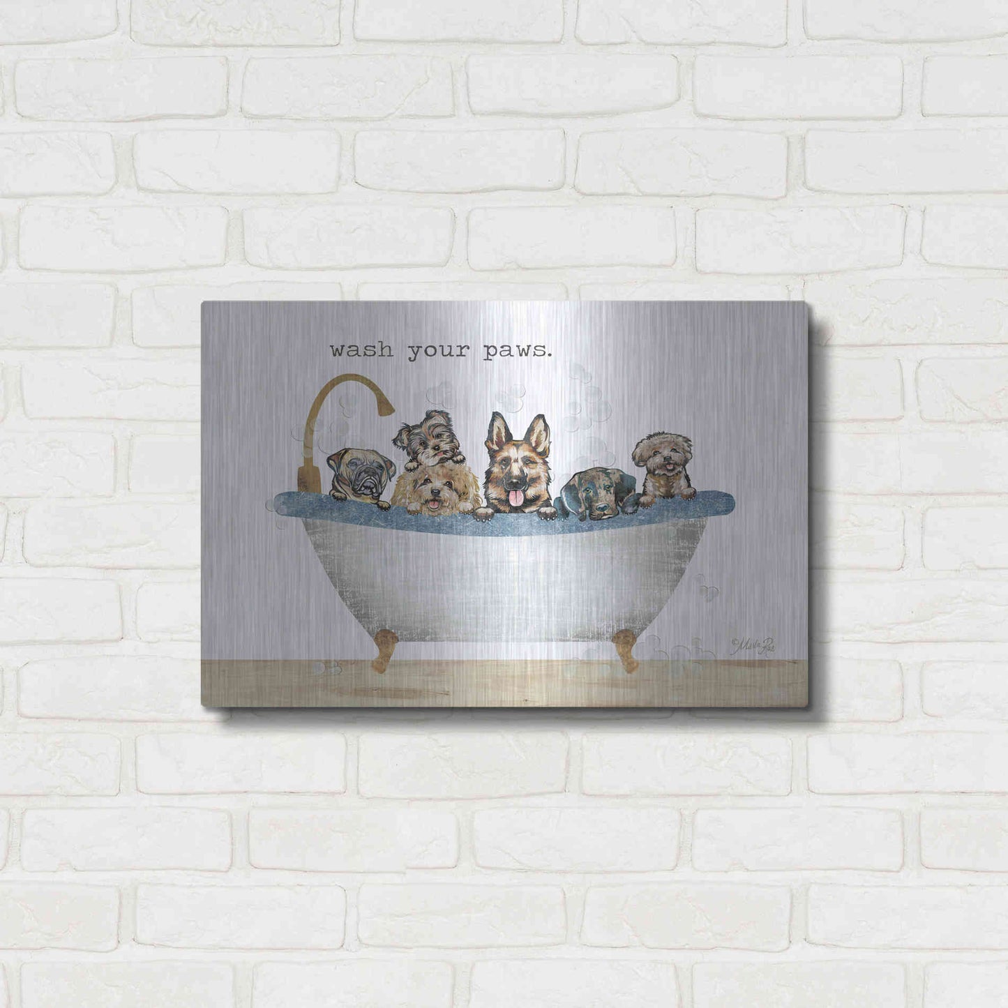 Luxe Metal Art 'Wash Your Paws' by Marla Rae, Metal Wall Art,24x16