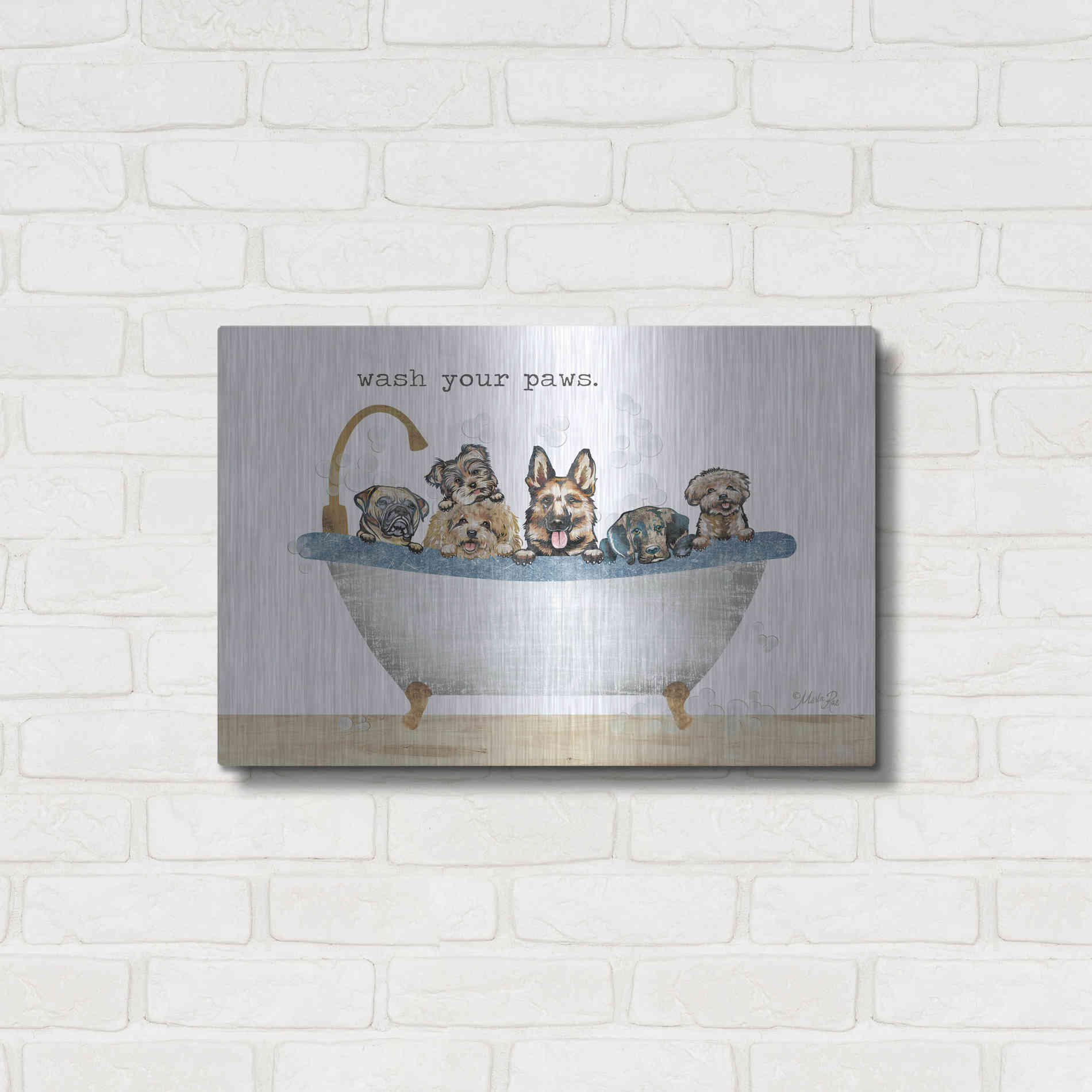 Luxe Metal Art 'Wash Your Paws' by Marla Rae, Metal Wall Art,24x16