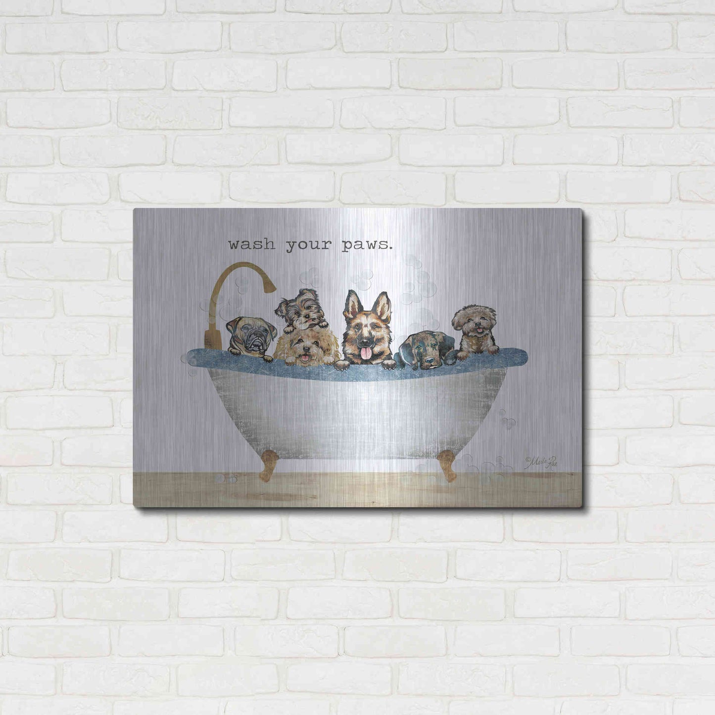 Luxe Metal Art 'Wash Your Paws' by Marla Rae, Metal Wall Art,36x24
