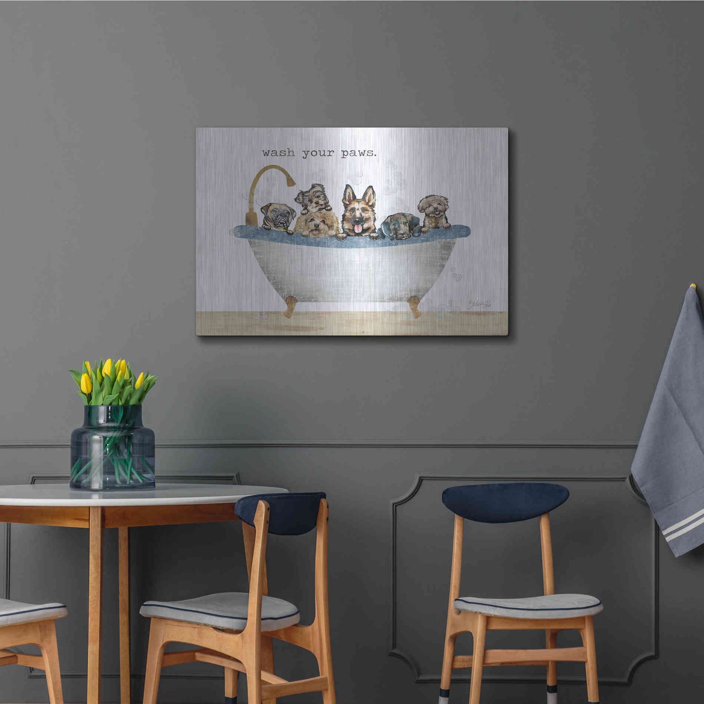 Luxe Metal Art 'Wash Your Paws' by Marla Rae, Metal Wall Art,36x24