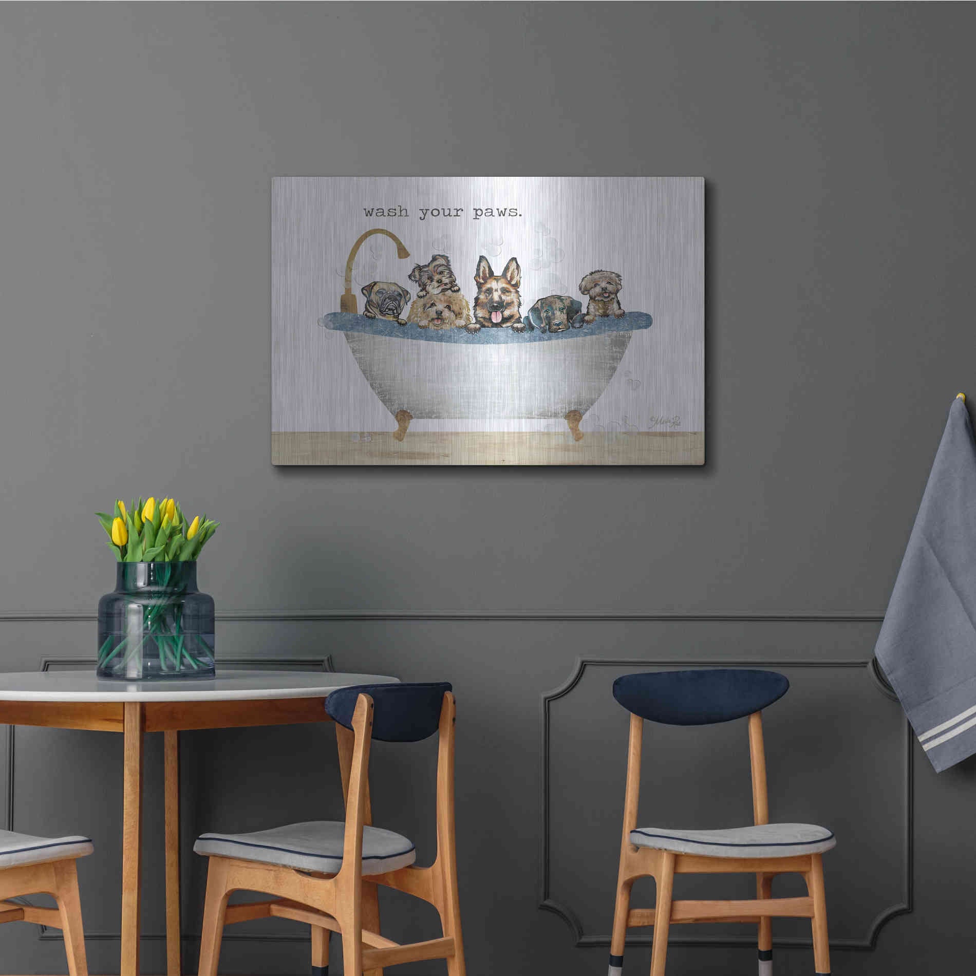 Luxe Metal Art 'Wash Your Paws' by Marla Rae, Metal Wall Art,36x24