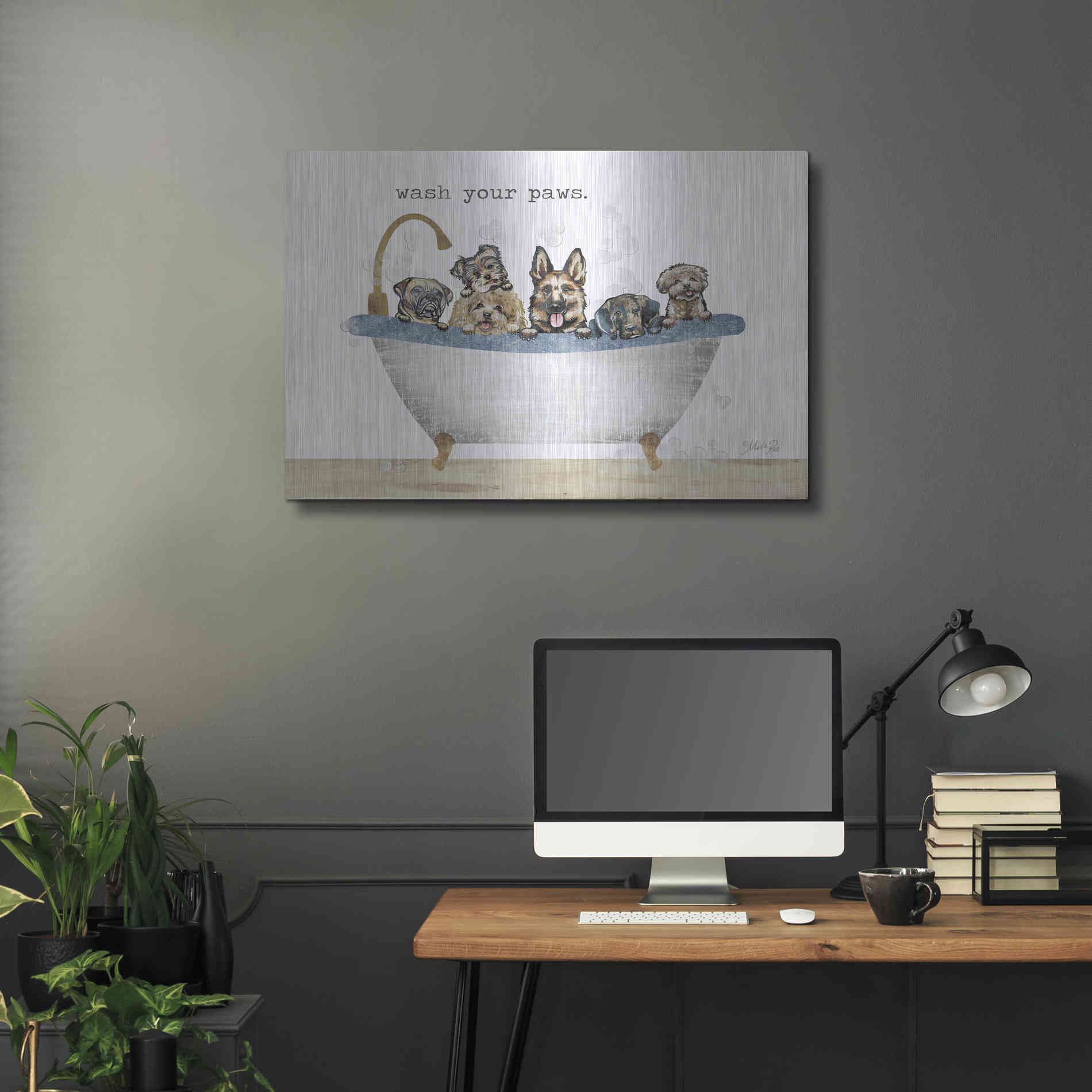 Luxe Metal Art 'Wash Your Paws' by Marla Rae, Metal Wall Art,36x24