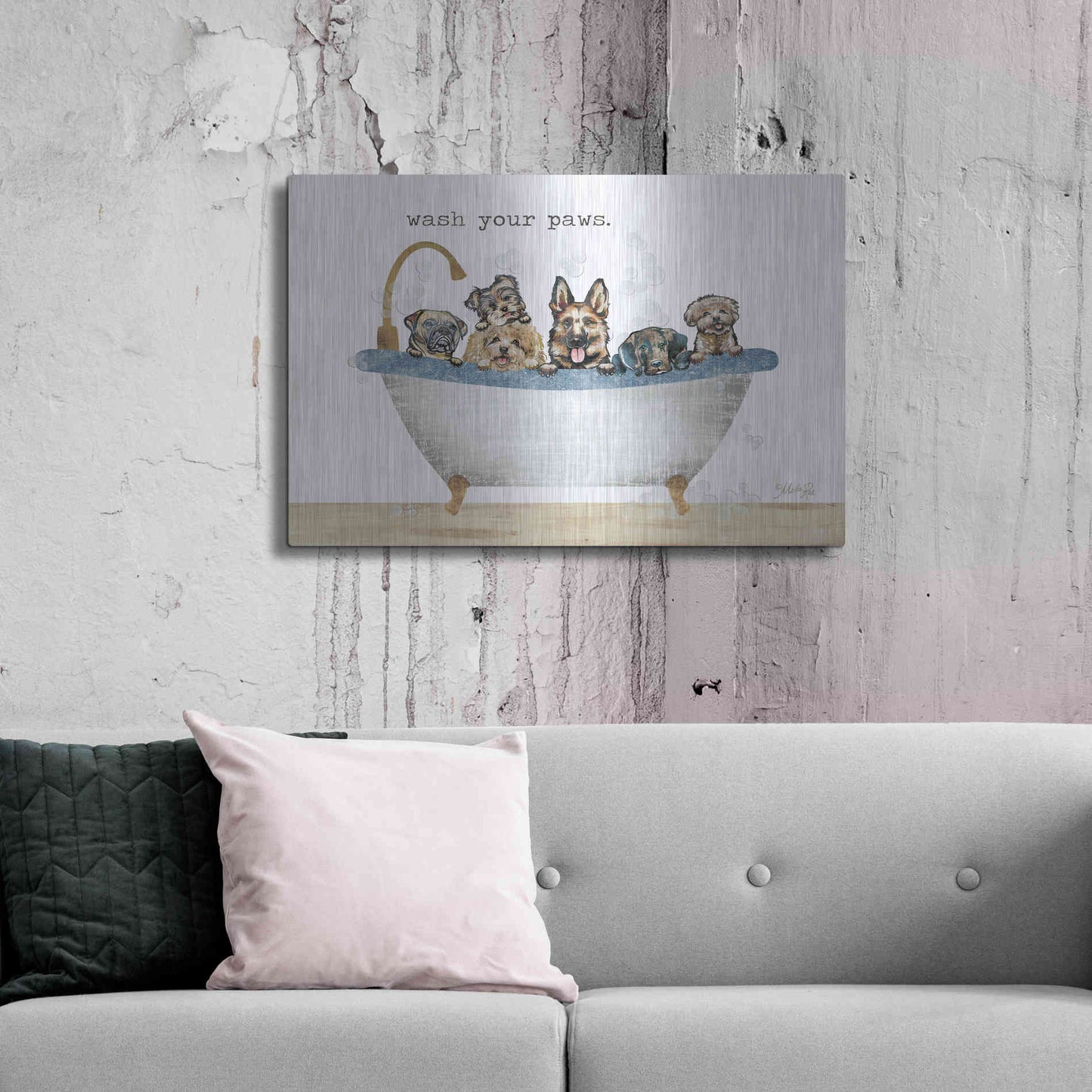 Luxe Metal Art 'Wash Your Paws' by Marla Rae, Metal Wall Art,36x24