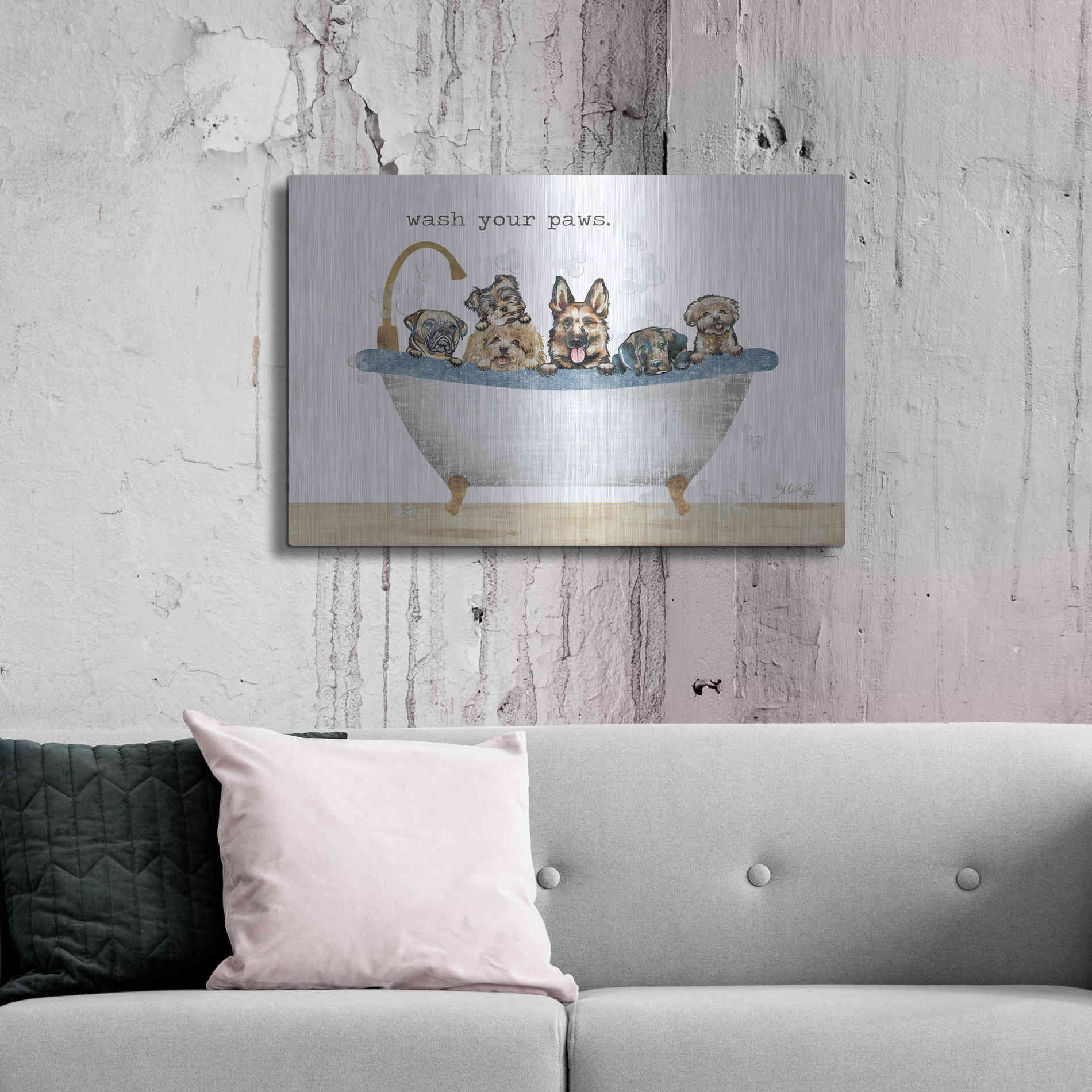 Luxe Metal Art 'Wash Your Paws' by Marla Rae, Metal Wall Art,36x24