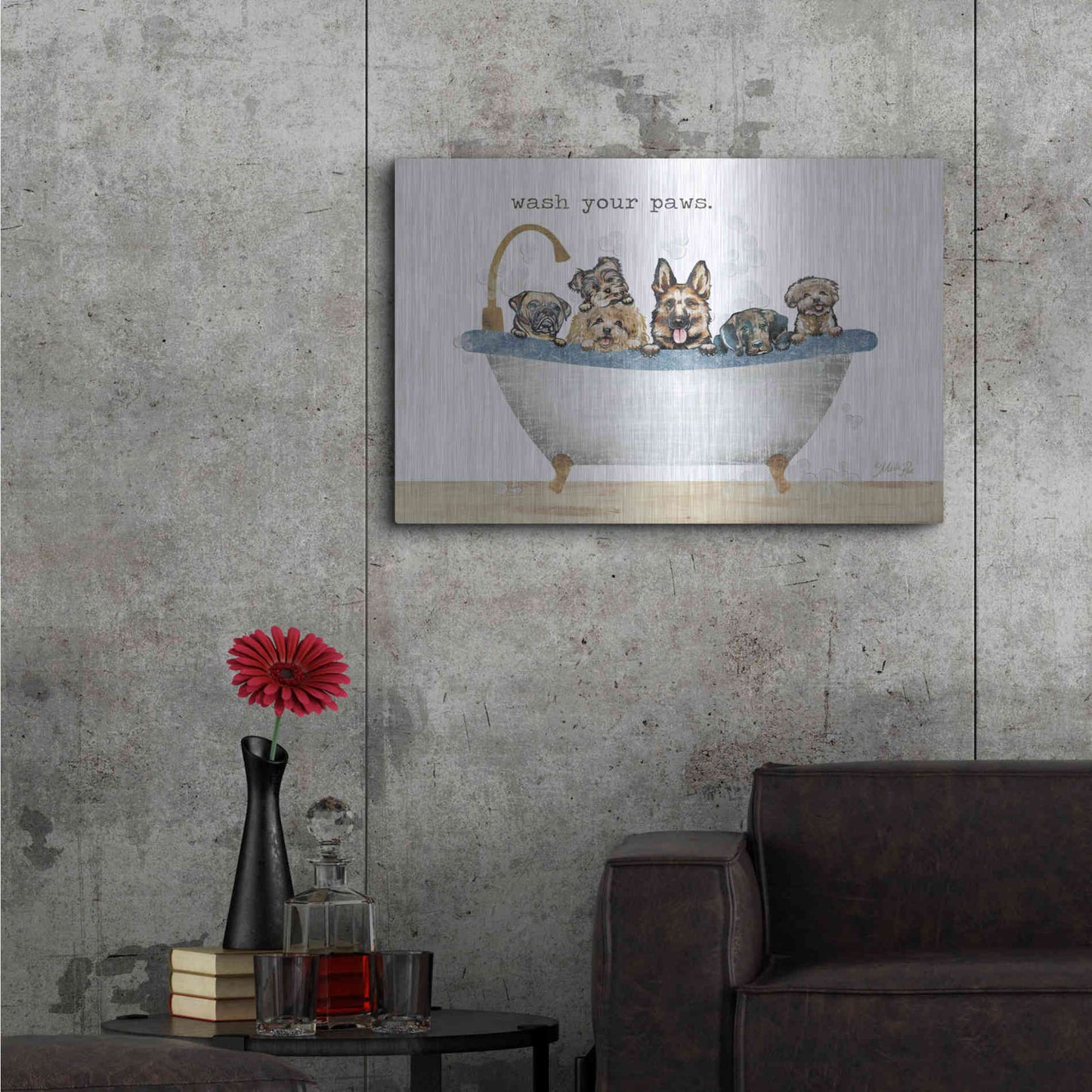 Luxe Metal Art 'Wash Your Paws' by Marla Rae, Metal Wall Art,36x24