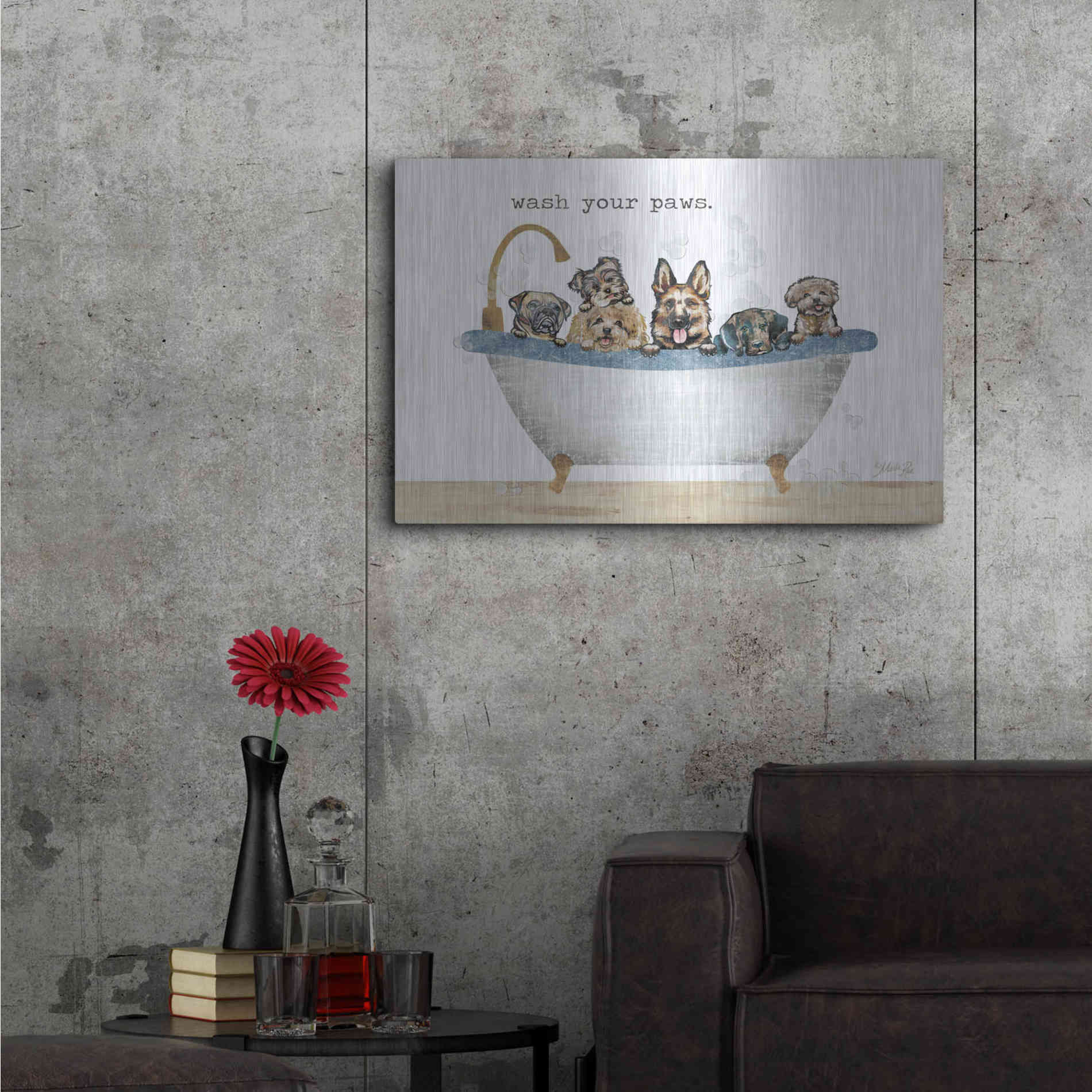 Luxe Metal Art 'Wash Your Paws' by Marla Rae, Metal Wall Art,36x24