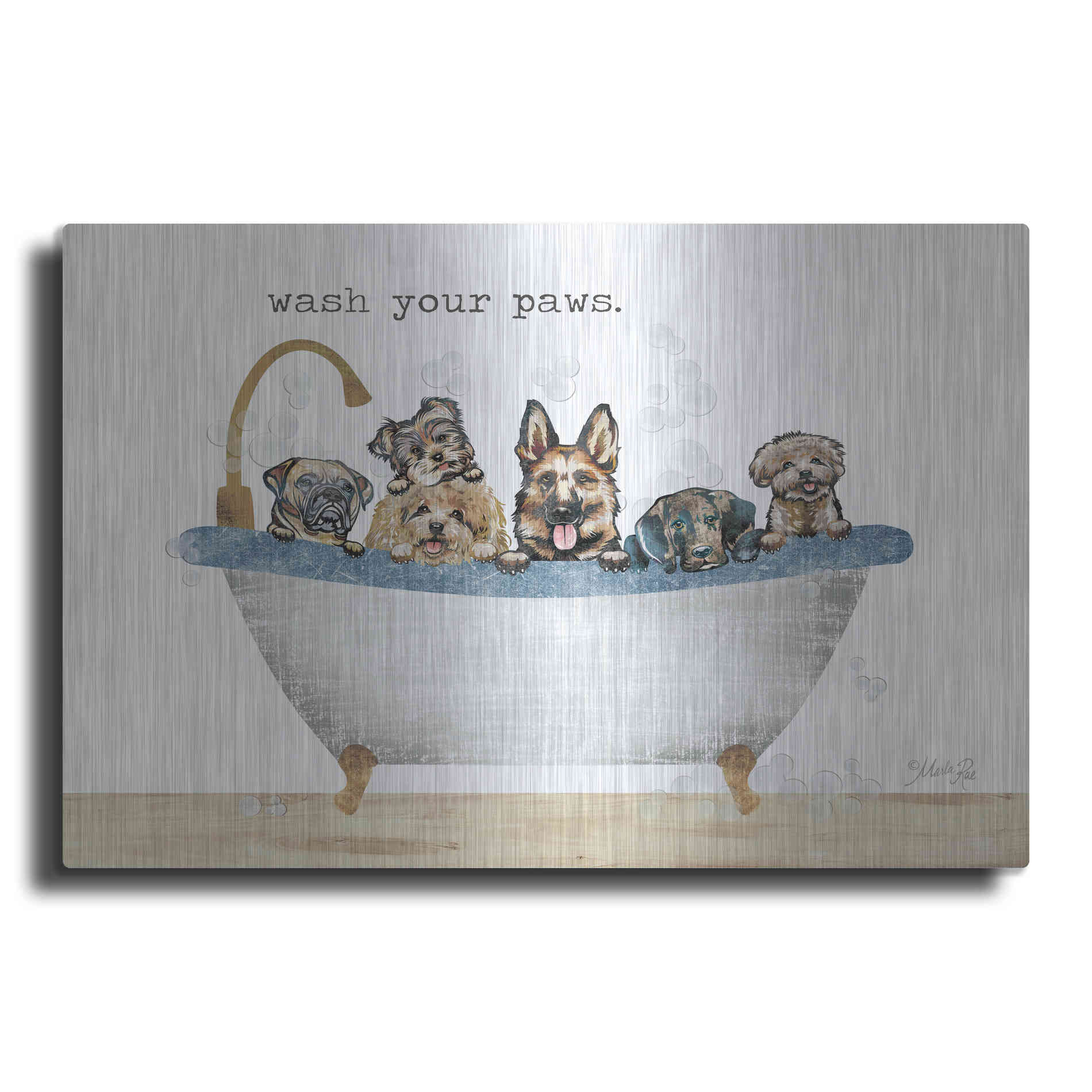 Luxe Metal Art 'Wash Your Paws' by Marla Rae, Metal Wall Art