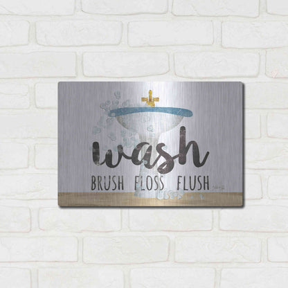 Luxe Metal Art 'Wash - Brush - Floss - Flush' by Marla Rae, Metal Wall Art,16x12