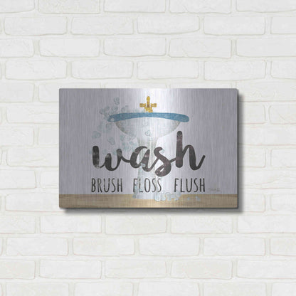 Luxe Metal Art 'Wash - Brush - Floss - Flush' by Marla Rae, Metal Wall Art,24x16