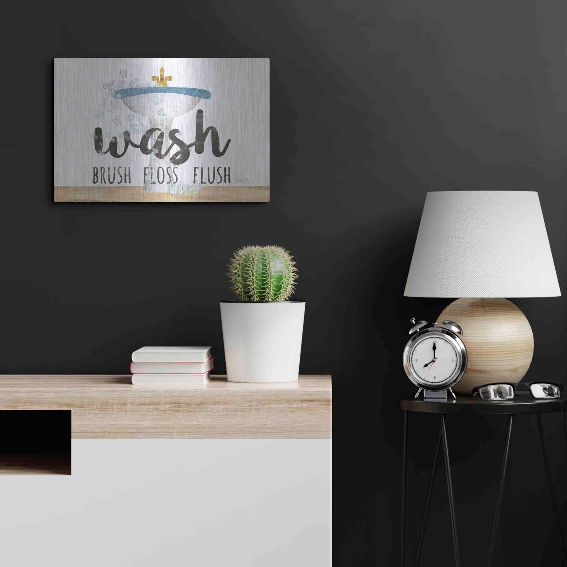Luxe Metal Art 'Wash - Brush - Floss - Flush' by Marla Rae, Metal Wall Art,24x16