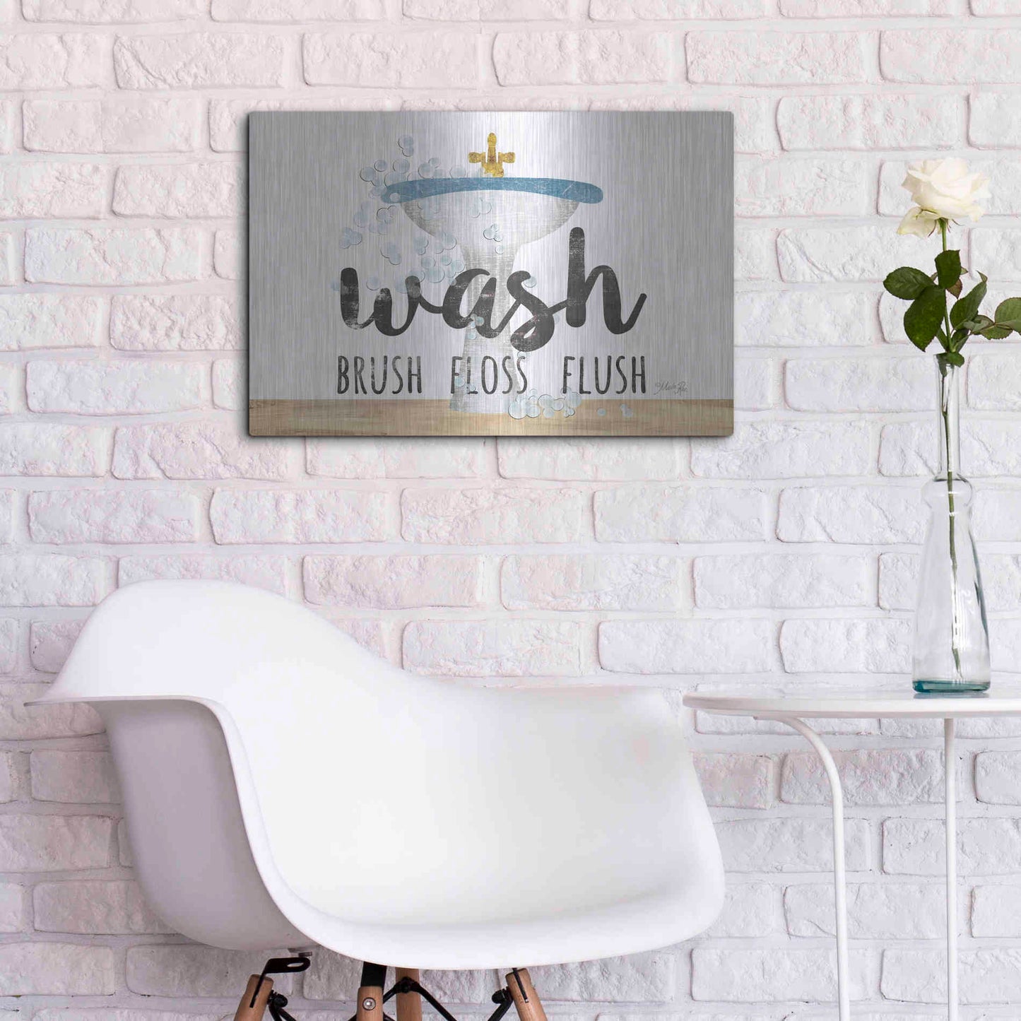 Luxe Metal Art 'Wash - Brush - Floss - Flush' by Marla Rae, Metal Wall Art,24x16