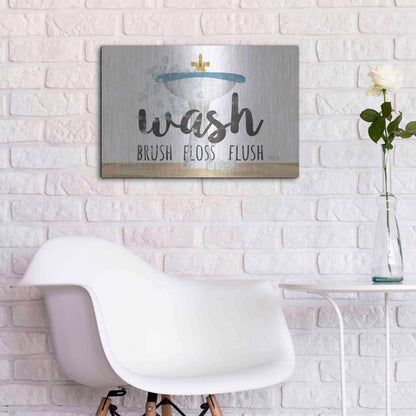 Luxe Metal Art 'Wash - Brush - Floss - Flush' by Marla Rae, Metal Wall Art,24x16