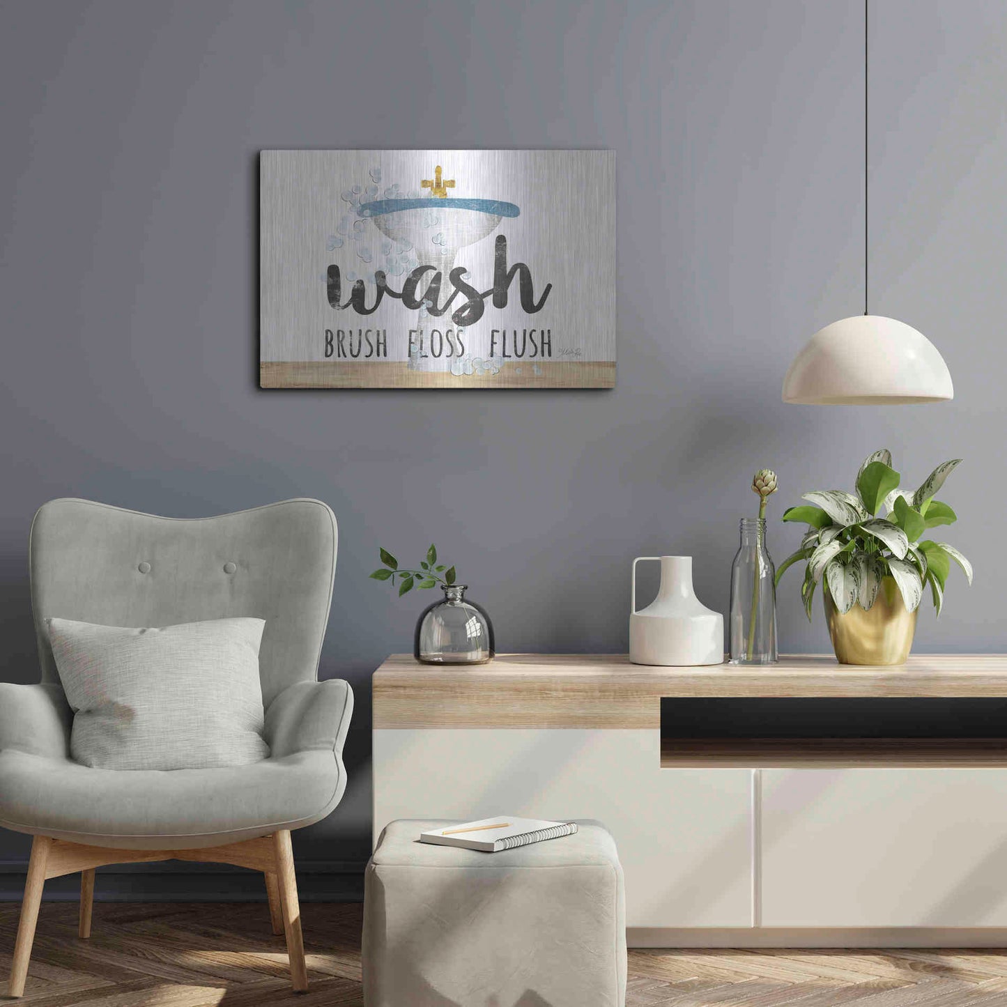 Luxe Metal Art 'Wash - Brush - Floss - Flush' by Marla Rae, Metal Wall Art,24x16
