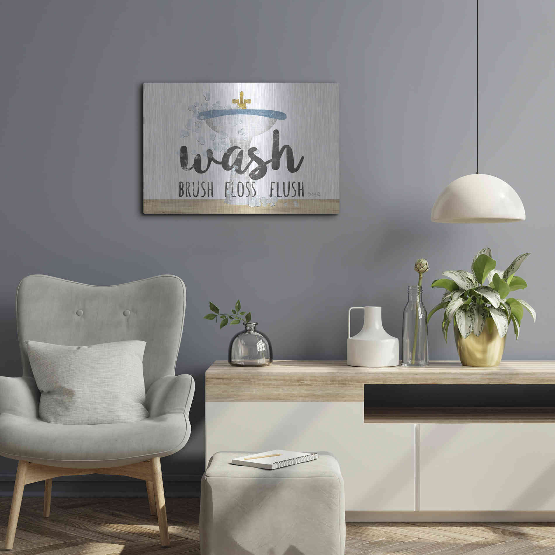Luxe Metal Art 'Wash - Brush - Floss - Flush' by Marla Rae, Metal Wall Art,24x16