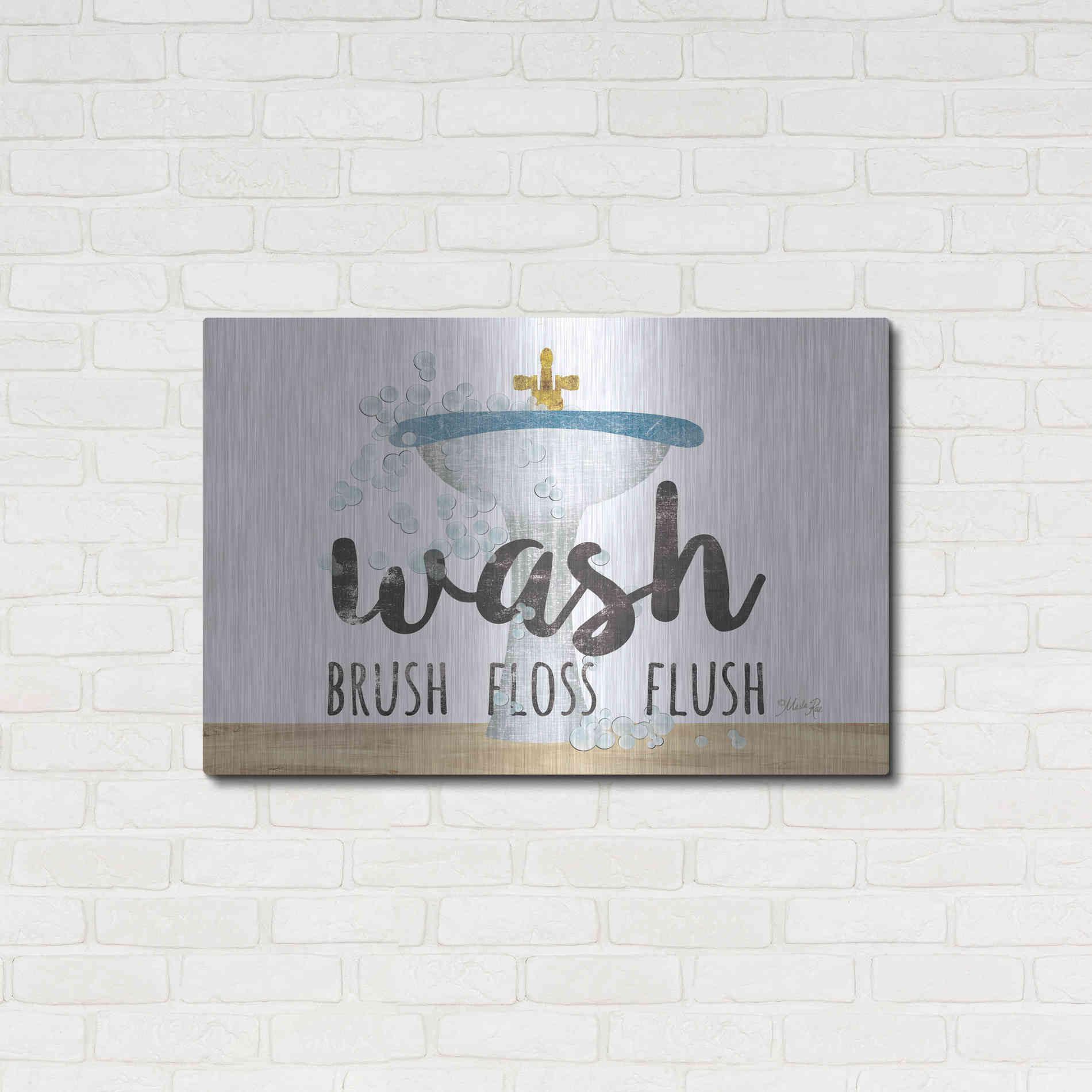 Luxe Metal Art 'Wash - Brush - Floss - Flush' by Marla Rae, Metal Wall Art,36x24