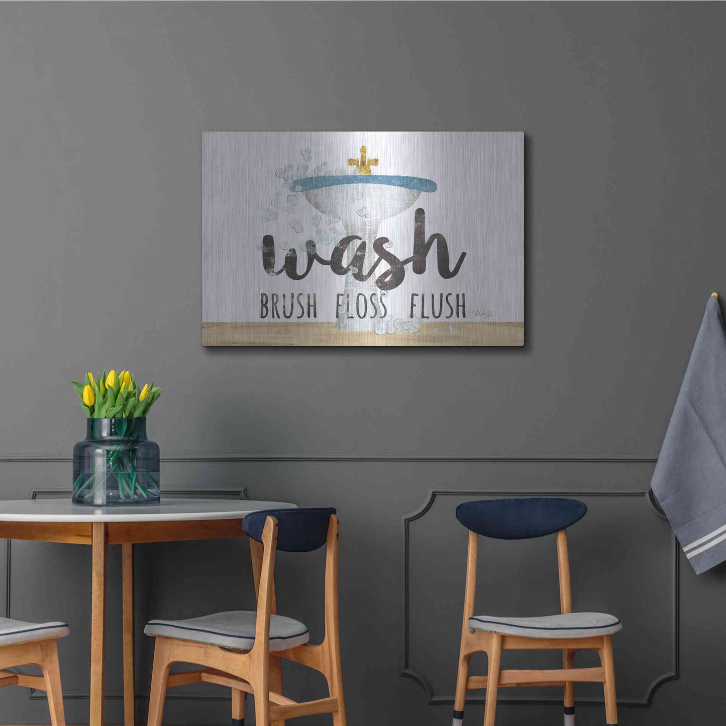 Luxe Metal Art 'Wash - Brush - Floss - Flush' by Marla Rae, Metal Wall Art,36x24