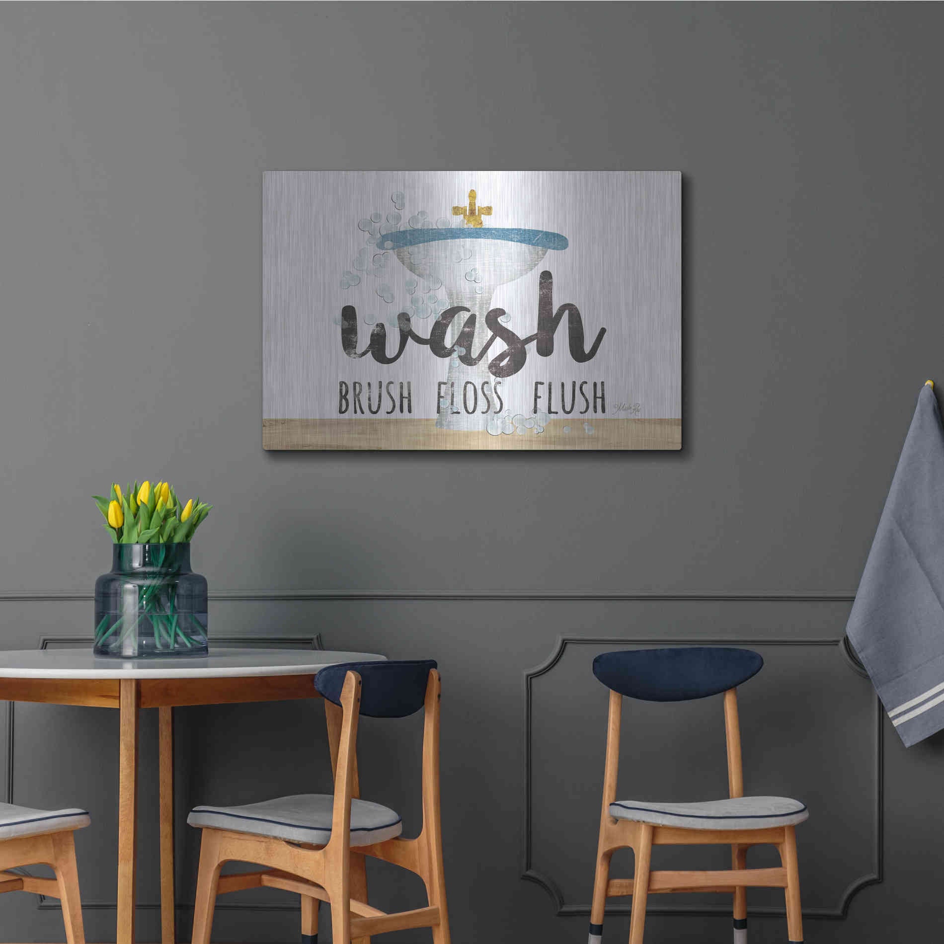 Luxe Metal Art 'Wash - Brush - Floss - Flush' by Marla Rae, Metal Wall Art,36x24