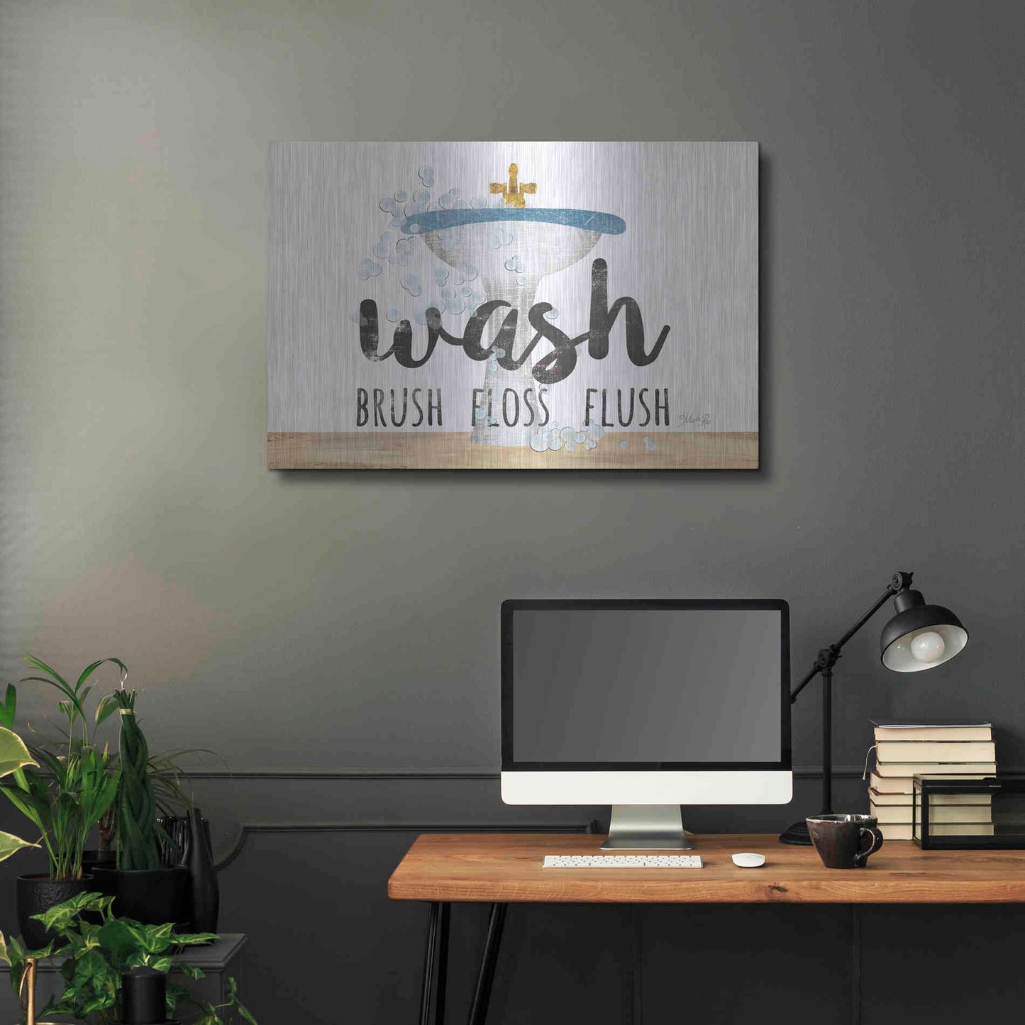 Luxe Metal Art 'Wash - Brush - Floss - Flush' by Marla Rae, Metal Wall Art,36x24