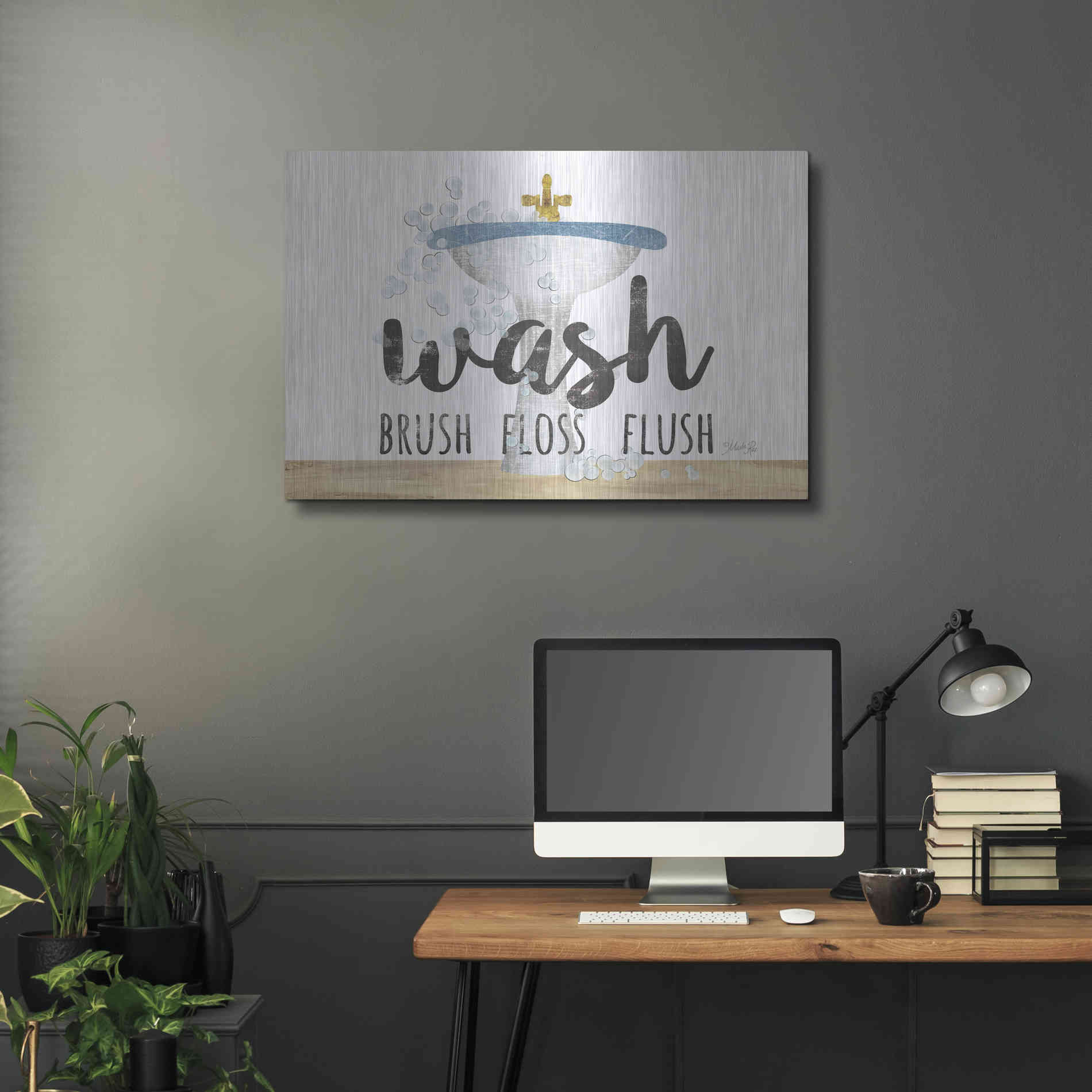 Luxe Metal Art 'Wash - Brush - Floss - Flush' by Marla Rae, Metal Wall Art,36x24