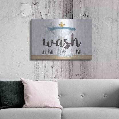 Luxe Metal Art 'Wash - Brush - Floss - Flush' by Marla Rae, Metal Wall Art,36x24