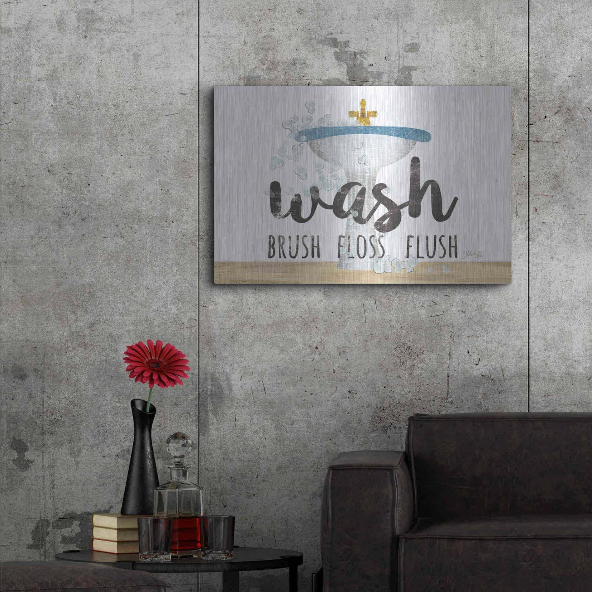 Luxe Metal Art 'Wash - Brush - Floss - Flush' by Marla Rae, Metal Wall Art,36x24