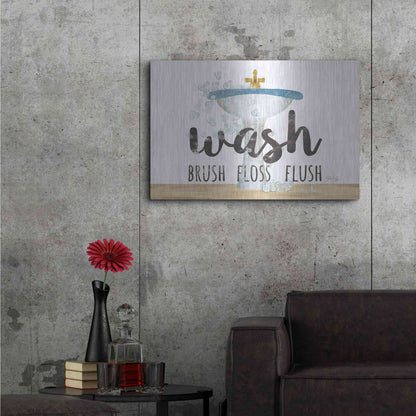 Luxe Metal Art 'Wash - Brush - Floss - Flush' by Marla Rae, Metal Wall Art,36x24