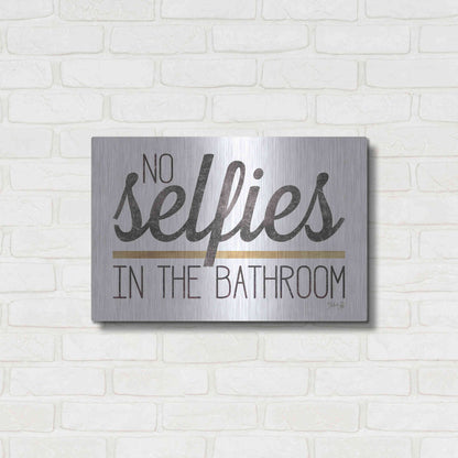 Luxe Metal Art 'No Selfies in the Bathroom' by Marla Rae, Metal Wall Art,24x16