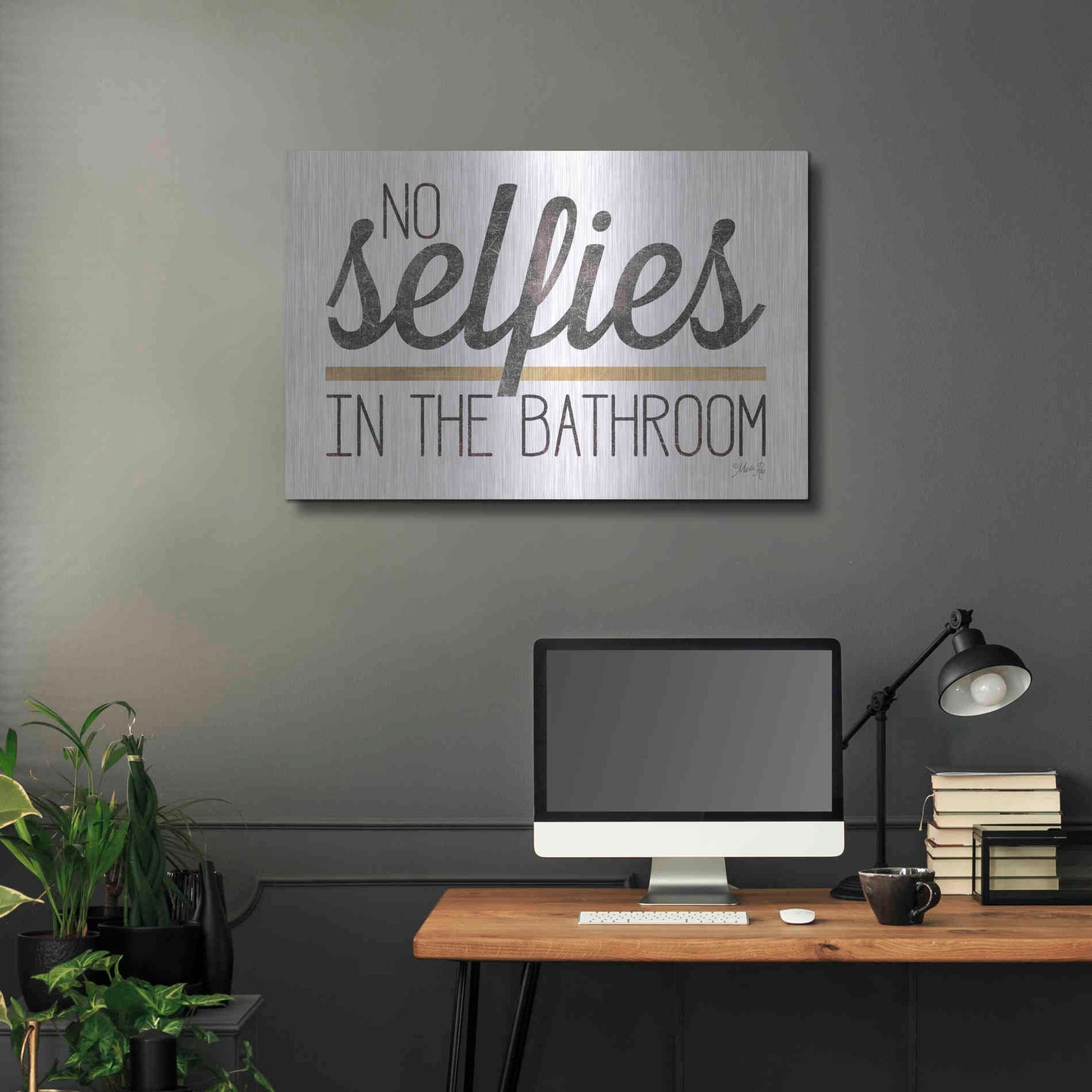 Luxe Metal Art 'No Selfies in the Bathroom' by Marla Rae, Metal Wall Art,36x24