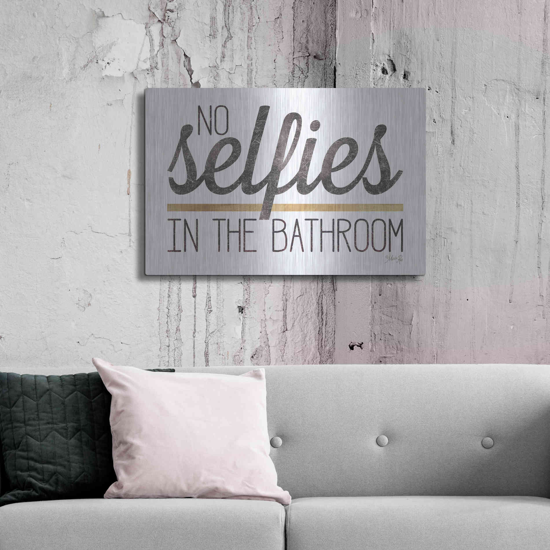 Luxe Metal Art 'No Selfies in the Bathroom' by Marla Rae, Metal Wall Art,36x24