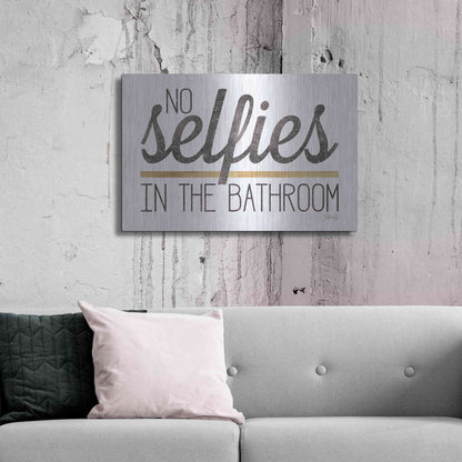 Luxe Metal Art 'No Selfies in the Bathroom' by Marla Rae, Metal Wall Art,36x24
