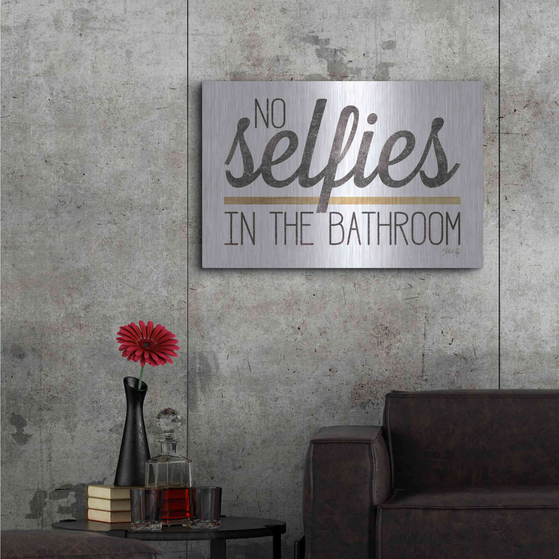 Luxe Metal Art 'No Selfies in the Bathroom' by Marla Rae, Metal Wall Art,36x24