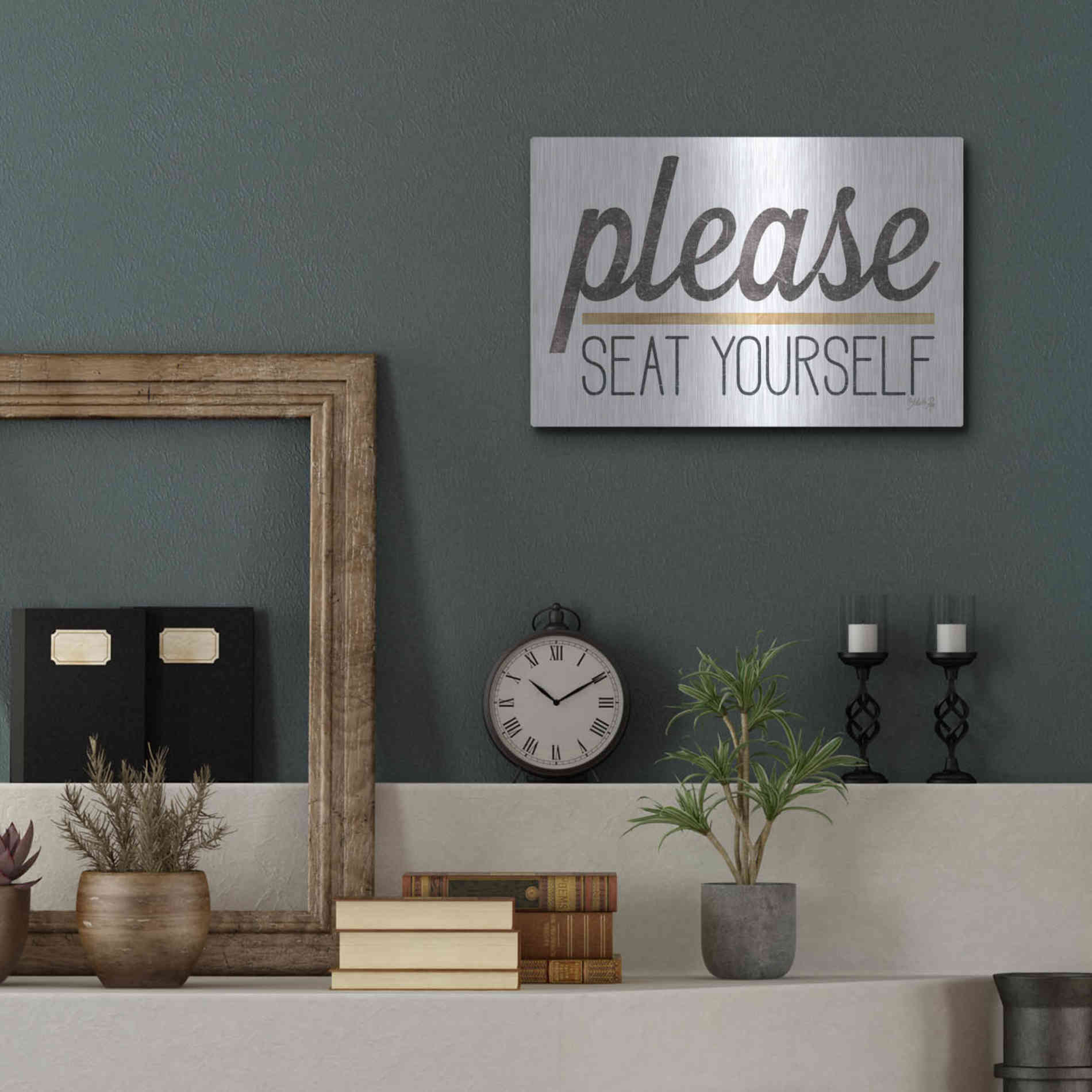 Luxe Metal Art 'Please Seat Yourself' by Marla Rae, Metal Wall Art,16x12