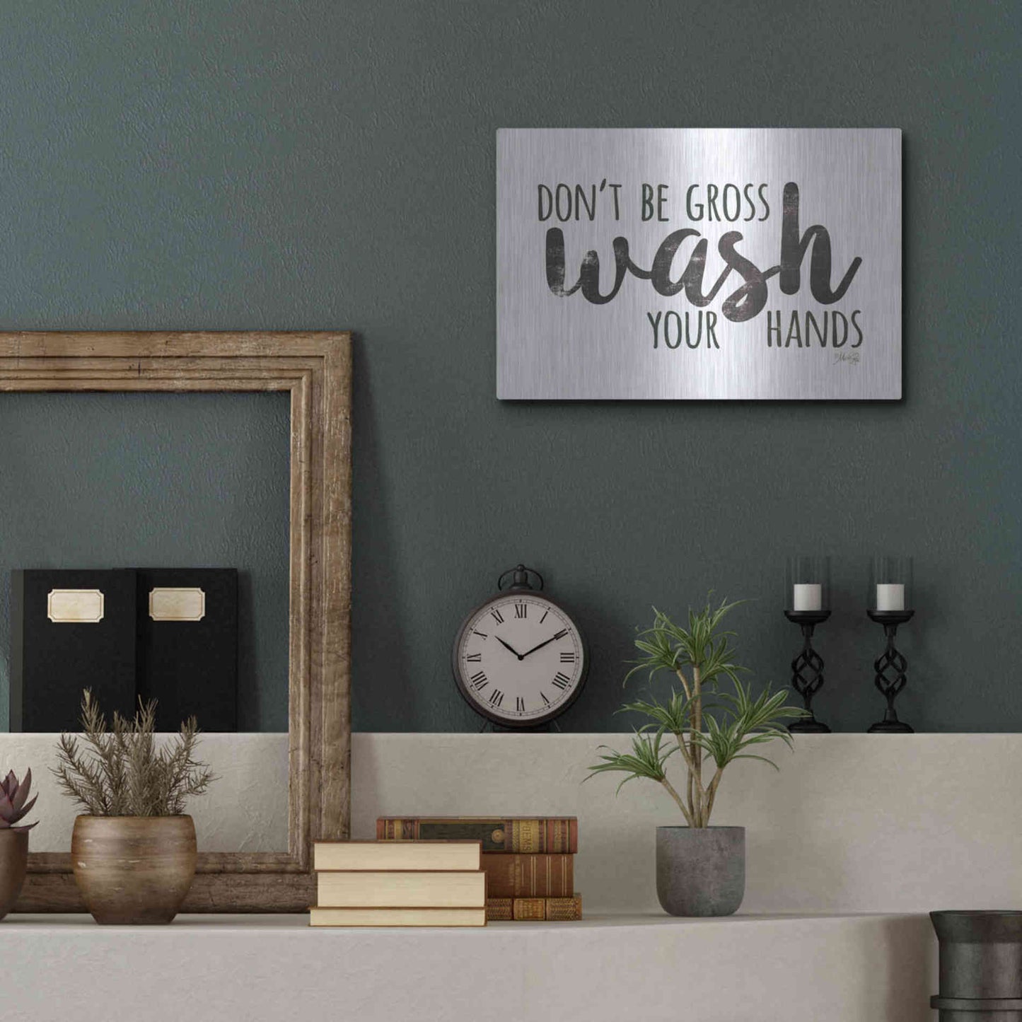 Luxe Metal Art 'Don't Be Gross - Wash Your Hands Sign' by Marla Rae, Metal Wall Art,16x12