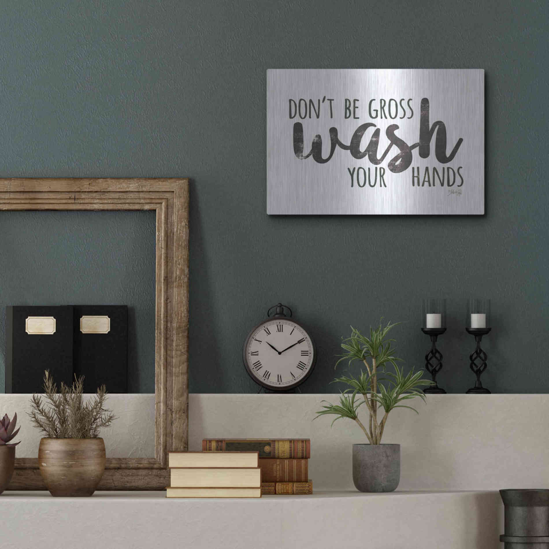 Luxe Metal Art 'Don't Be Gross - Wash Your Hands Sign' by Marla Rae, Metal Wall Art,16x12