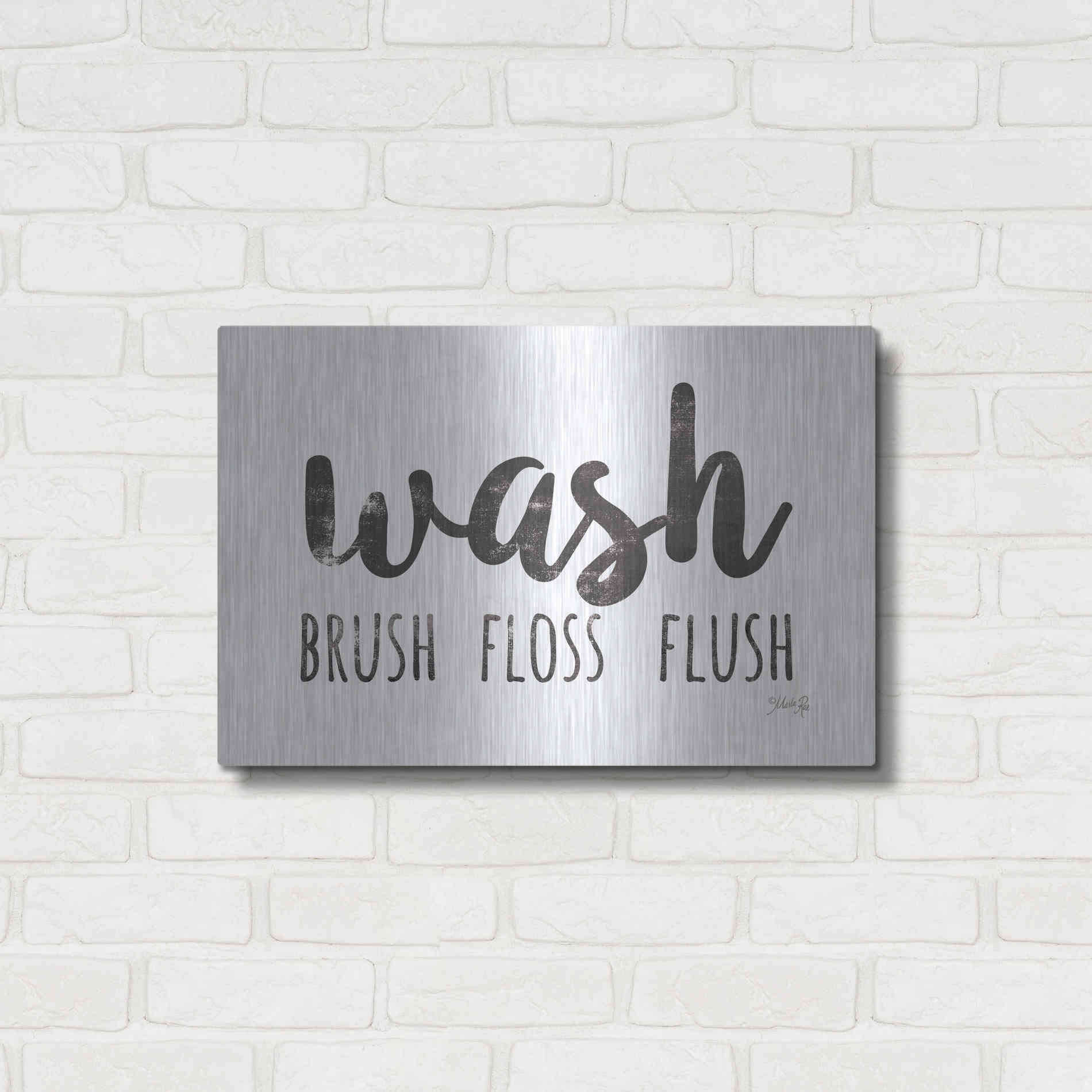 Luxe Metal Art 'Wash - Brush - Floss - Flush Sign' by Marla Rae, Metal Wall Art,24x16