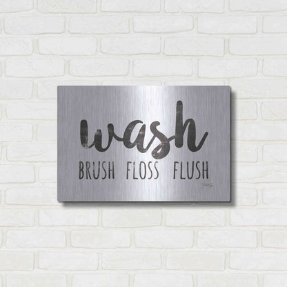 Luxe Metal Art 'Wash - Brush - Floss - Flush Sign' by Marla Rae, Metal Wall Art,24x16