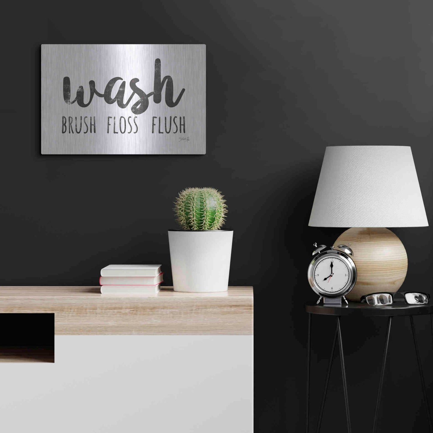 Luxe Metal Art 'Wash - Brush - Floss - Flush Sign' by Marla Rae, Metal Wall Art,24x16