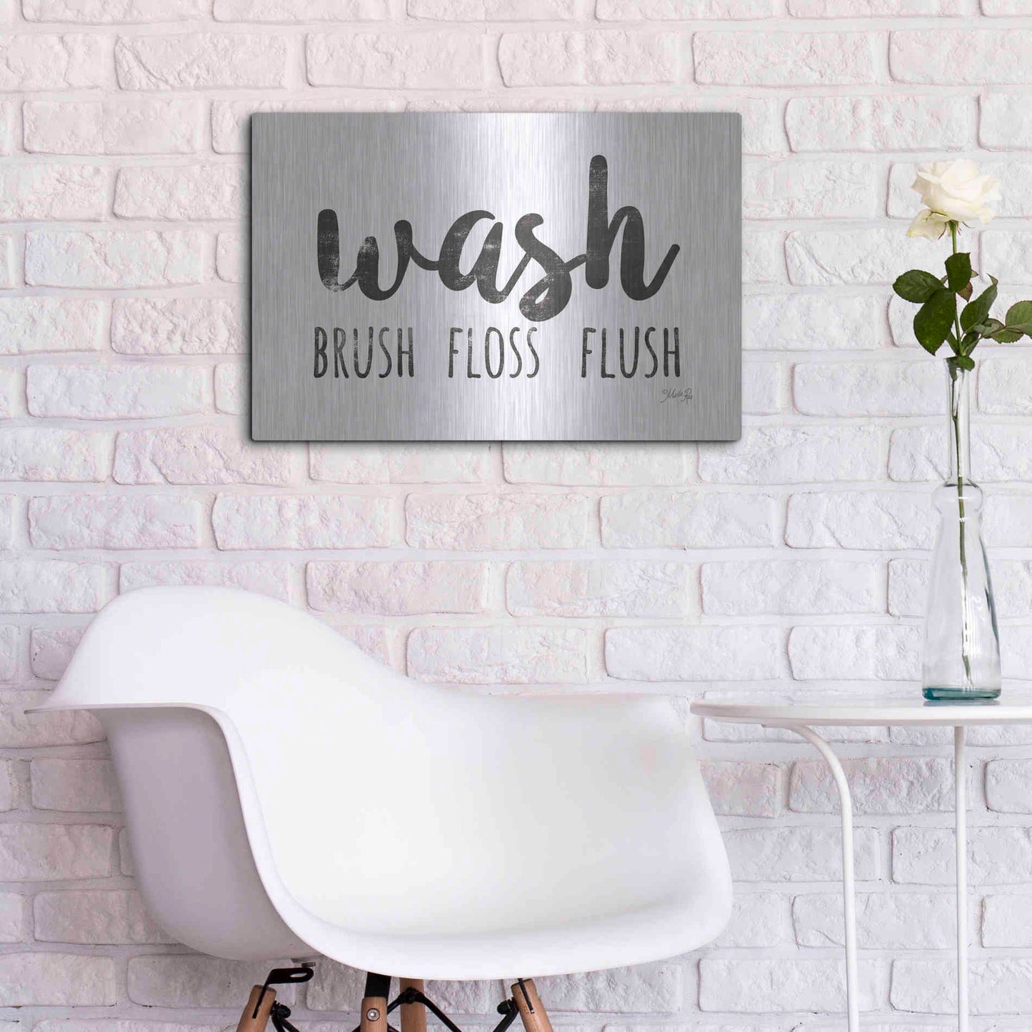 Luxe Metal Art 'Wash - Brush - Floss - Flush Sign' by Marla Rae, Metal Wall Art,24x16