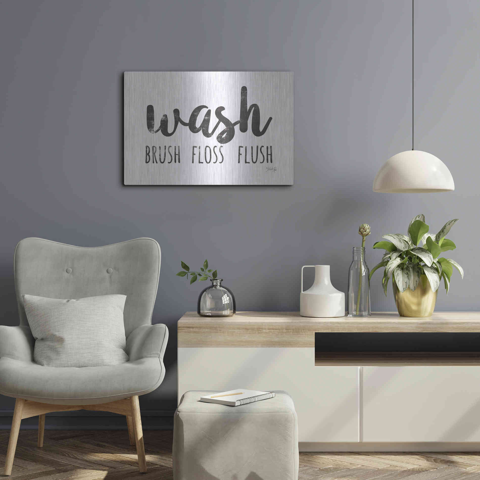 Luxe Metal Art 'Wash - Brush - Floss - Flush Sign' by Marla Rae, Metal Wall Art,24x16