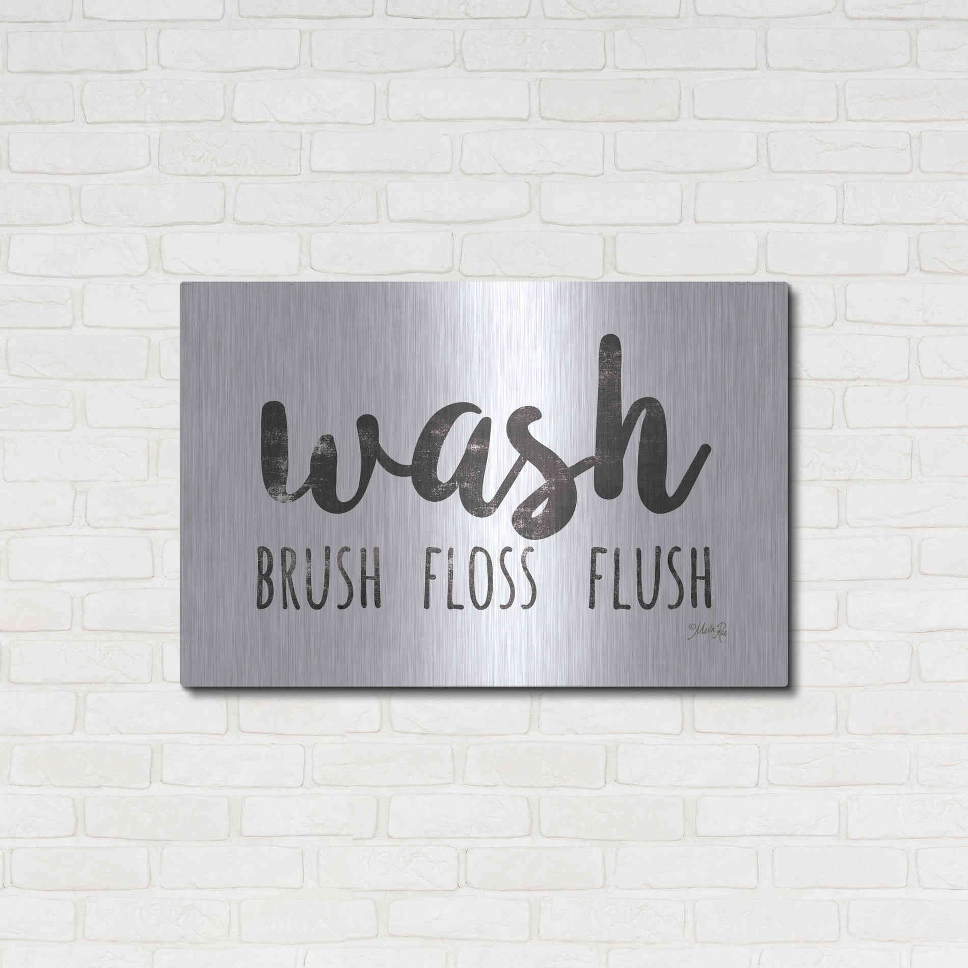Luxe Metal Art 'Wash - Brush - Floss - Flush Sign' by Marla Rae, Metal Wall Art,36x24