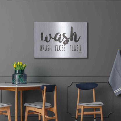 Luxe Metal Art 'Wash - Brush - Floss - Flush Sign' by Marla Rae, Metal Wall Art,36x24