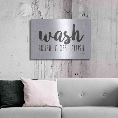 Luxe Metal Art 'Wash - Brush - Floss - Flush Sign' by Marla Rae, Metal Wall Art,36x24