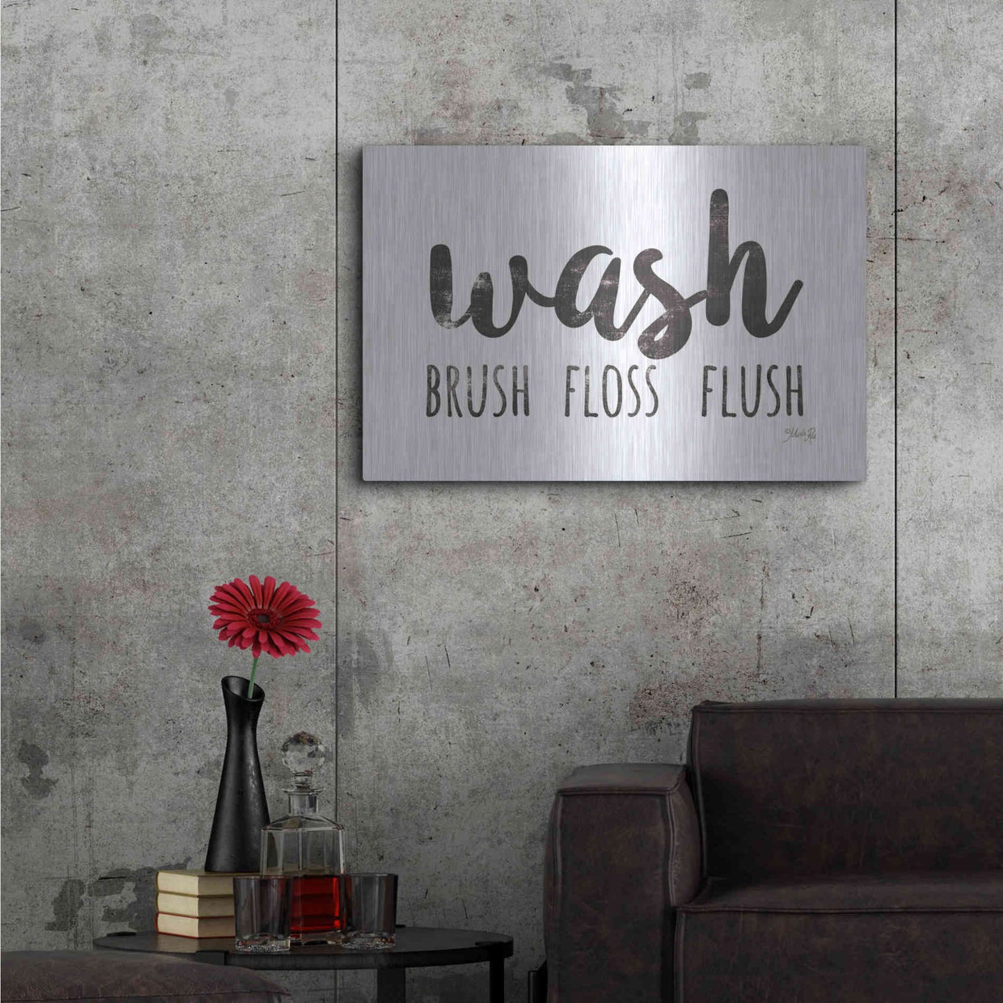 Luxe Metal Art 'Wash - Brush - Floss - Flush Sign' by Marla Rae, Metal Wall Art,36x24