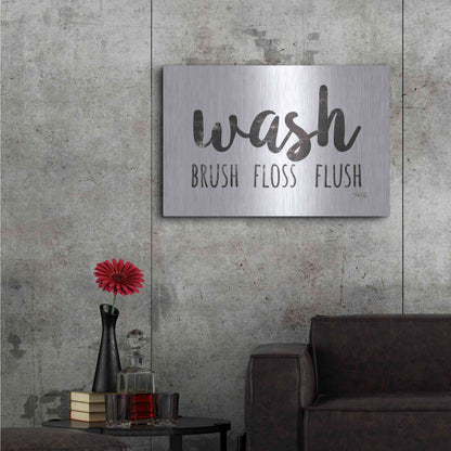 Luxe Metal Art 'Wash - Brush - Floss - Flush Sign' by Marla Rae, Metal Wall Art,36x24