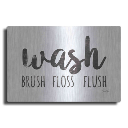 Luxe Metal Art 'Wash - Brush - Floss - Flush Sign' by Marla Rae, Metal Wall Art
