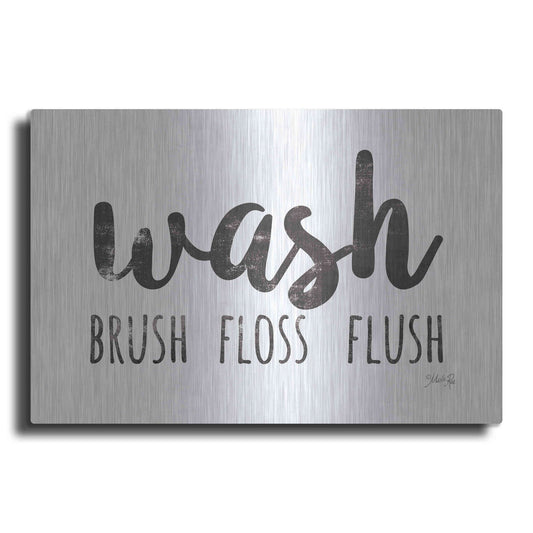 Luxe Metal Art 'Wash - Brush - Floss - Flush Sign' by Marla Rae, Metal Wall Art